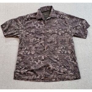 Tommy Bahama Men's‎ 100% Silk Floral Gray Short Sleeve Shirt Size Medium